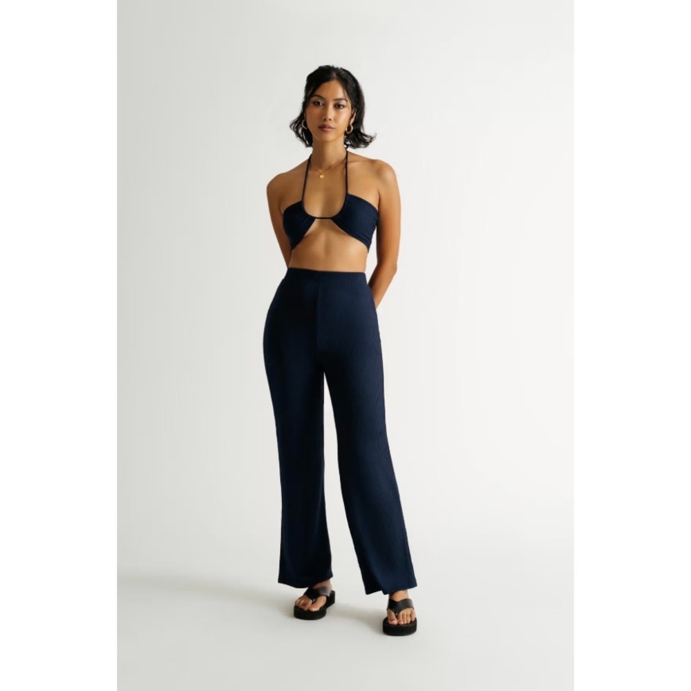 Tobi Women Ribbed Halter Crop Top Pants Set Sm Navy Festival Boho
